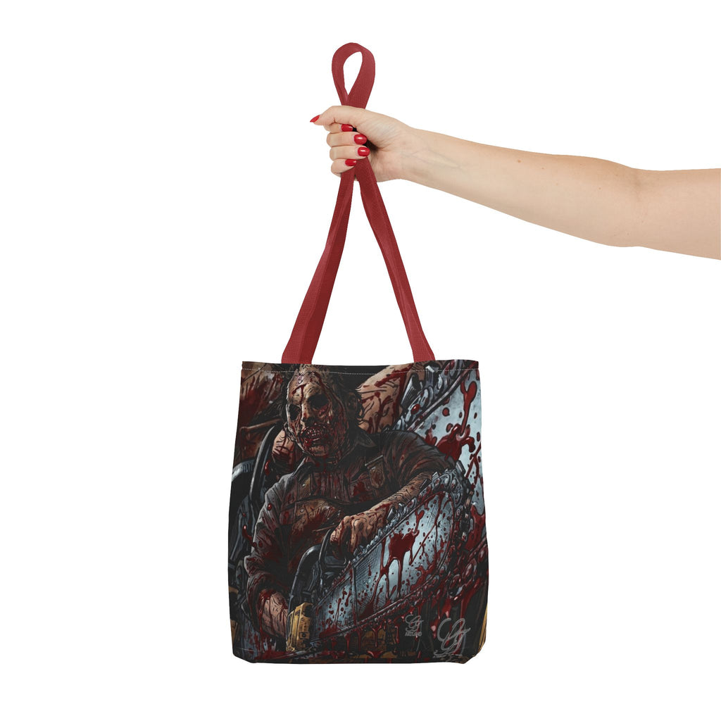 Bloody Zombie Chainsaw Tote Bag | Horror Thriller by GT Artland