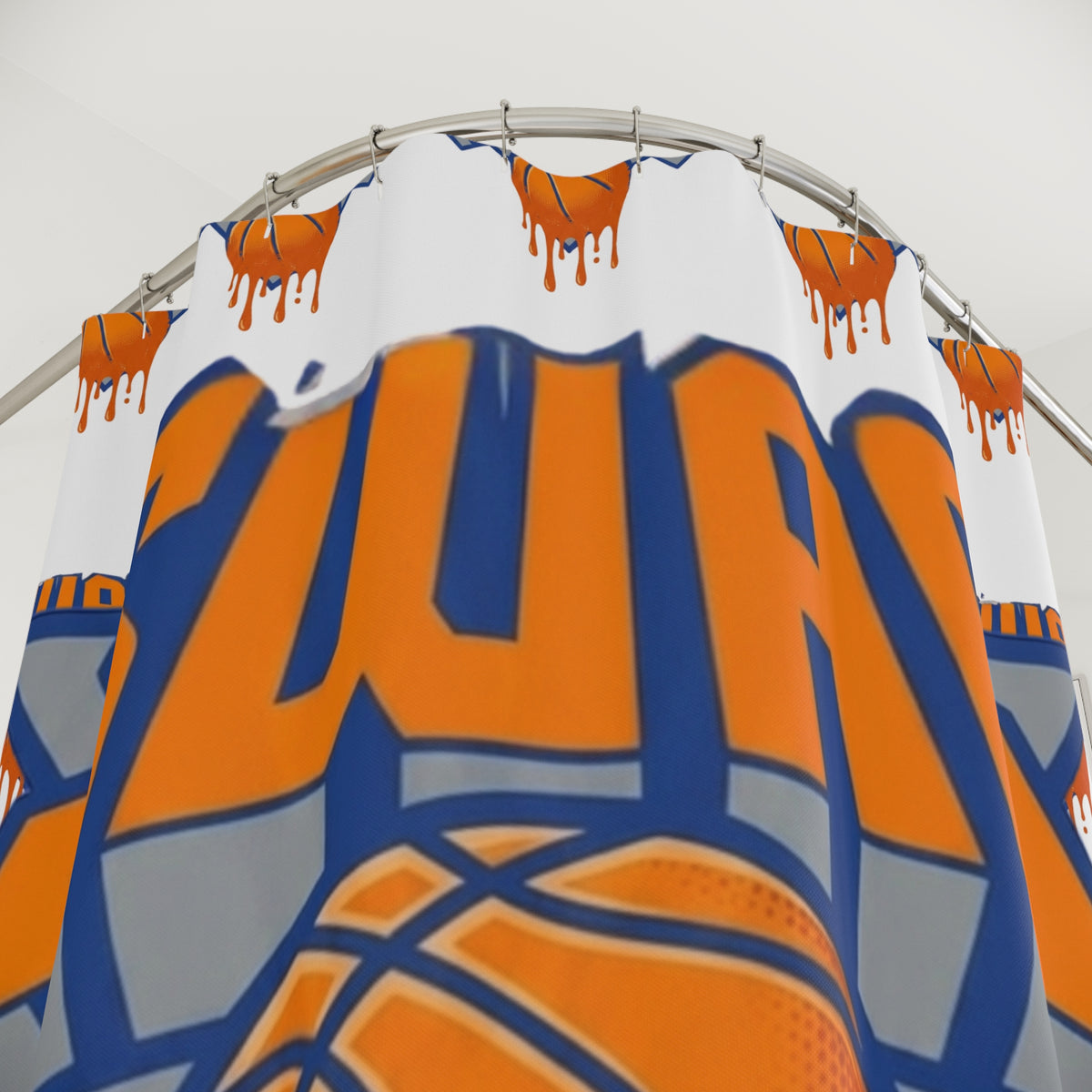 SWAG Designer Drip Basketball Shower Curtain | Sports Theme, Orange Blue by GT Artland