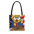 Patriotic Cartoon Politician Tote Bag – American Flag Trump Chicken Design by GT Artland