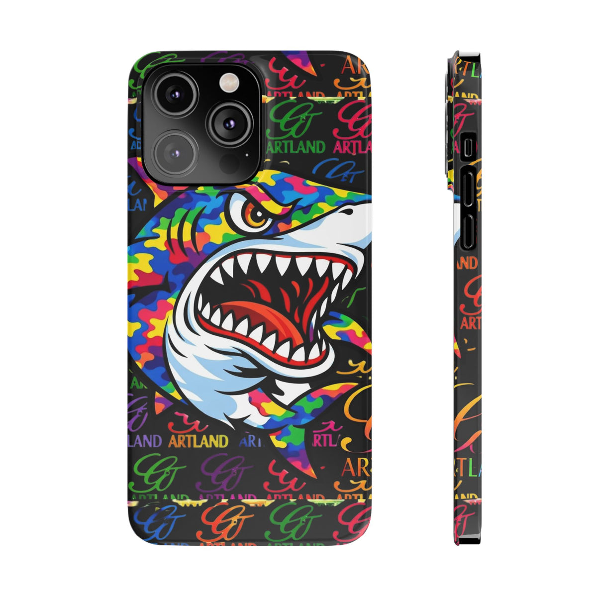 Colorful Shark GT Illustration Slim Phone Case | Neon Graffiti Pattern by GT Artland