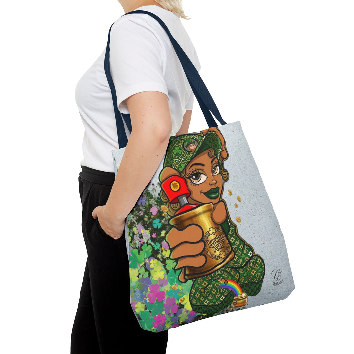 "Lucky Art" Spray Can Ebony Girl St Patrick Theme Designer Tote Bag by GT Artland