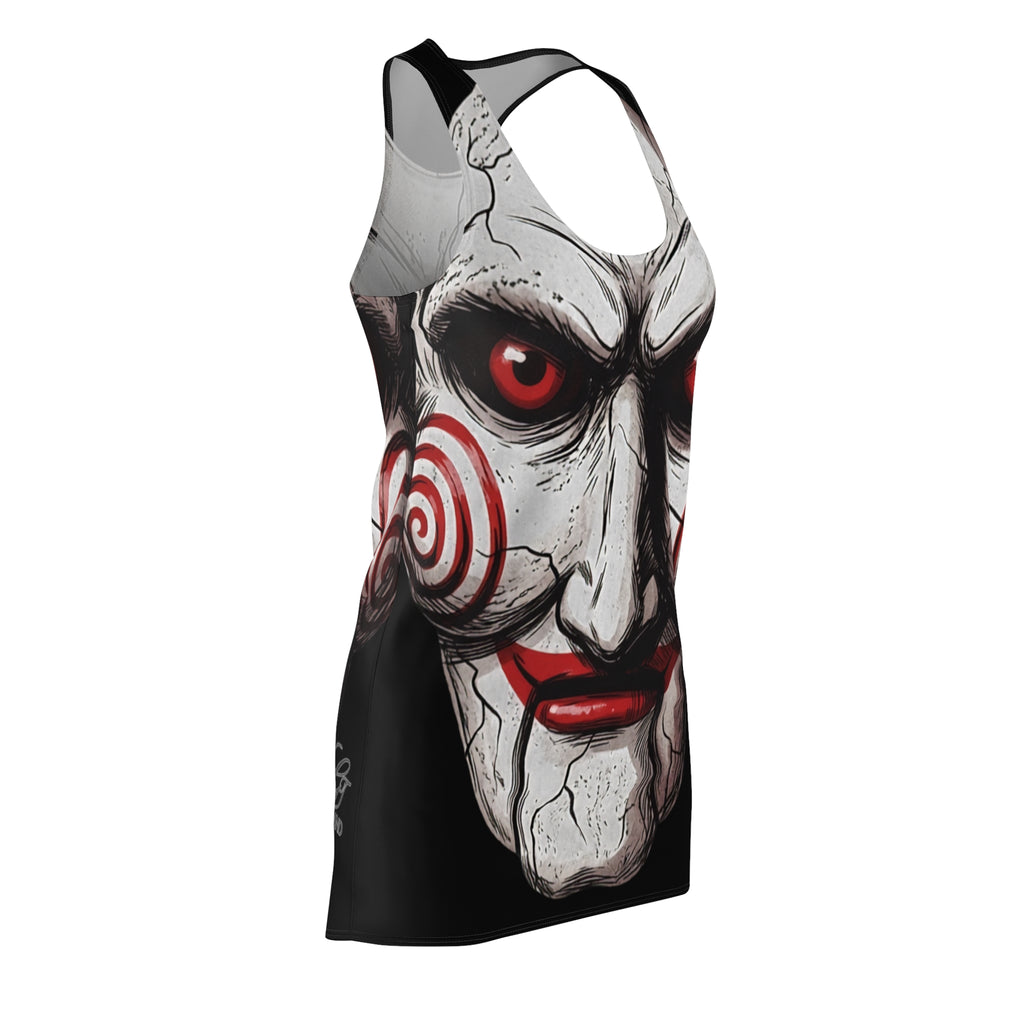 Spooky Cracked Mask Evil Dummy Halloween Dark Horror Racerback  Dress