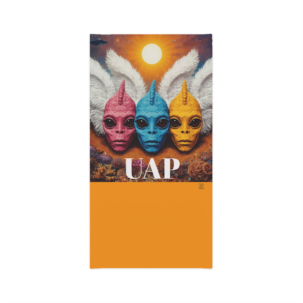 Triple Alien Heads UFO neck gaiter | colorful extraterrestrial face print