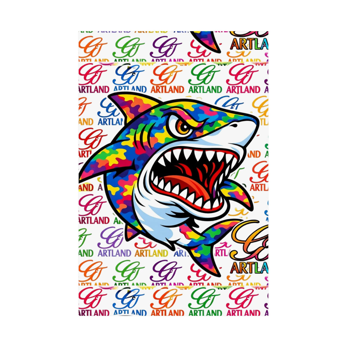 Colorful Rainbow Killa Shark Matte Poster – Bold Ocean Wall Art by GT Artland