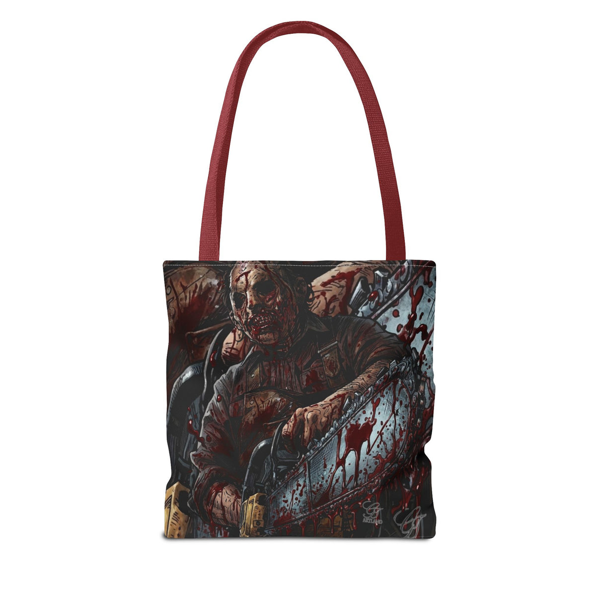 Bloody Zombie Chainsaw Tote Bag | Horror Thriller by GT Artland