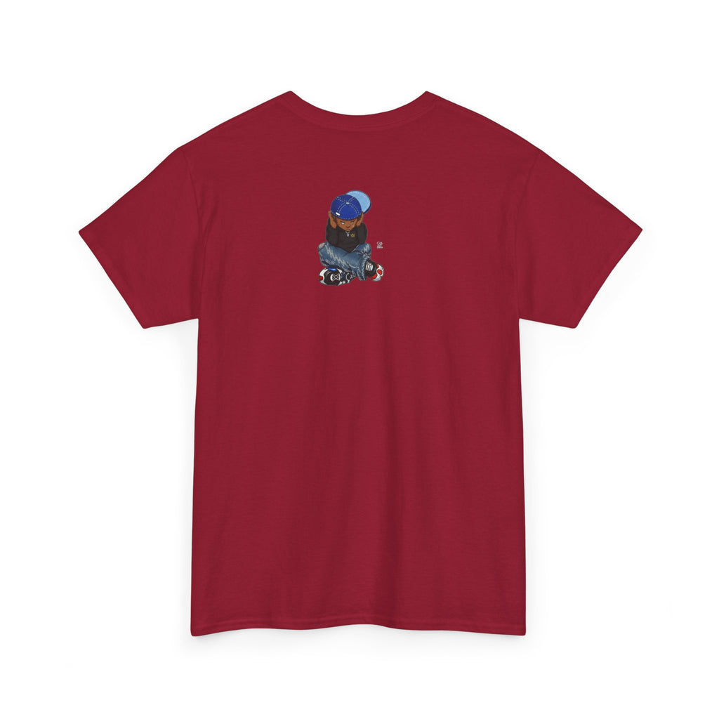 Ebony Sad Kid Illustration T-Shirt | Sitting Boy Graphic Tee b