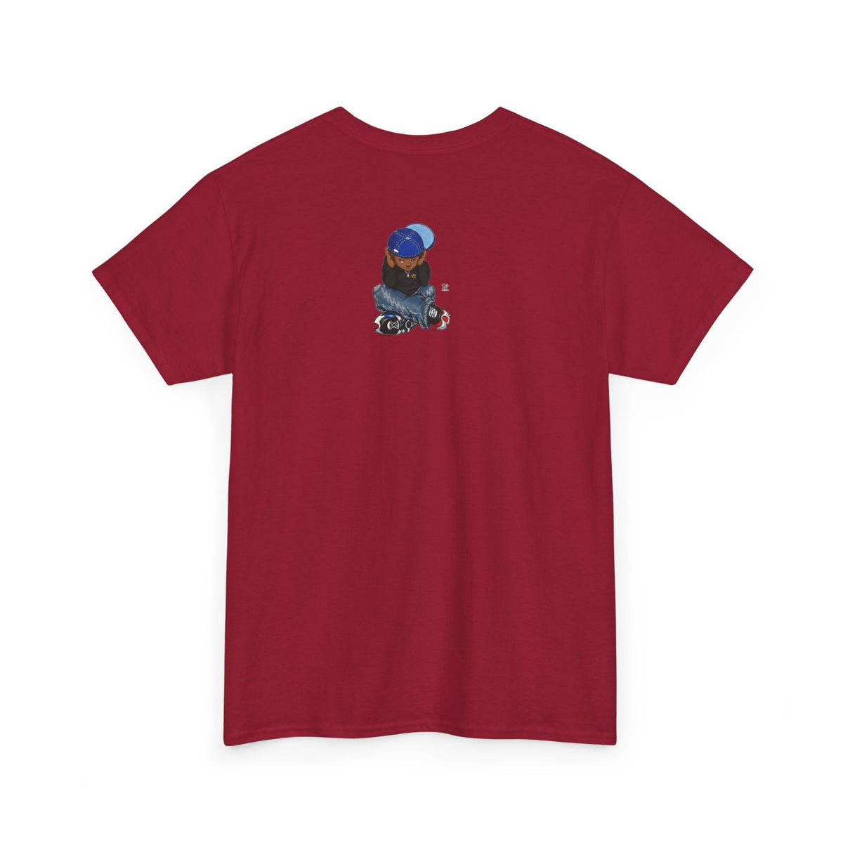 Ebony Sad Kid Illustration T-Shirt | Sitting Boy Graphic Tee b
