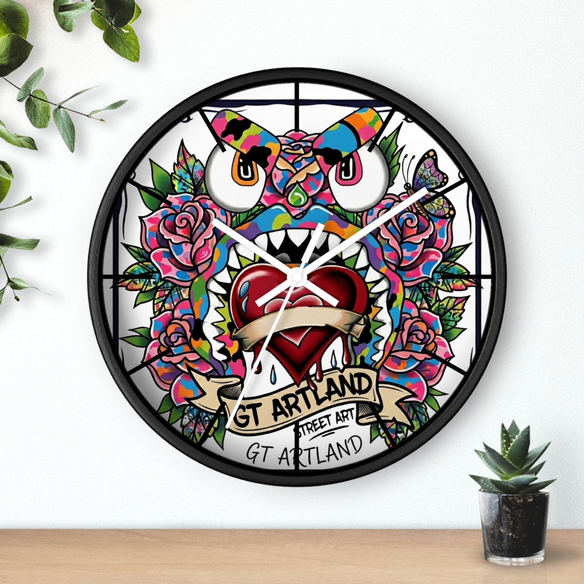 Colorful Tattoo Heart Monster Wall Clock by GT Artland