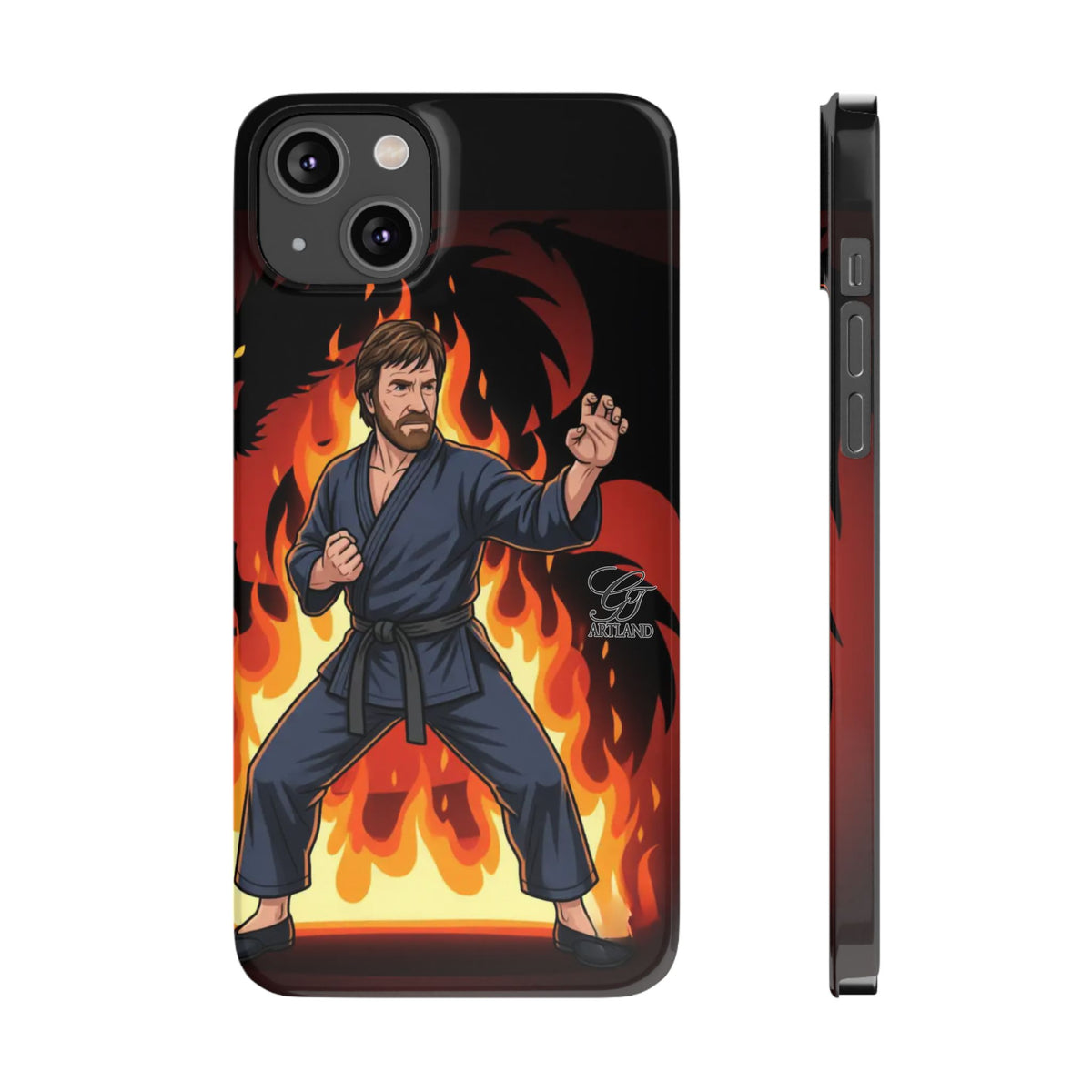 Martial Artist Illustration Slim Phone Case | Karate Fighter Flames by GT Artland