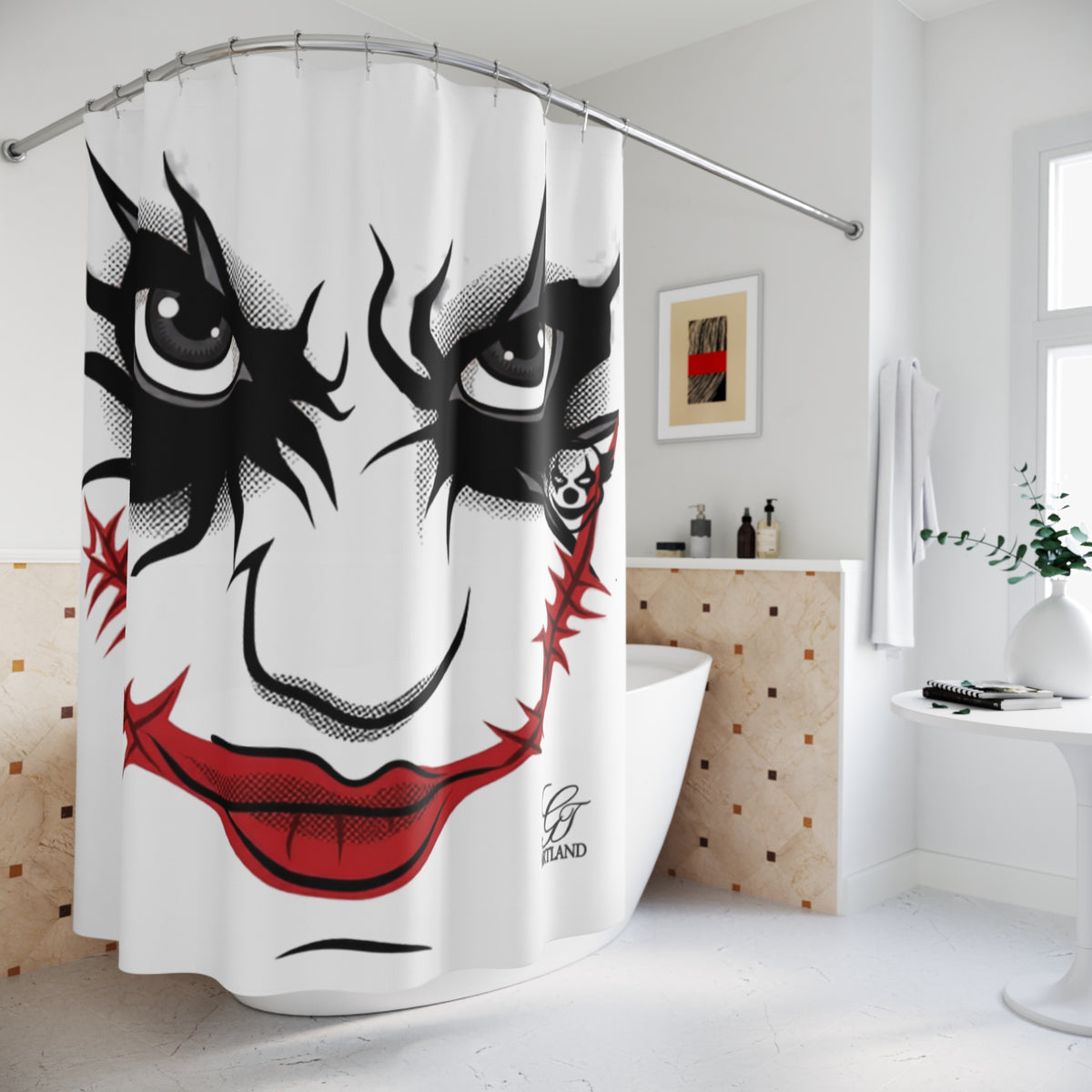 Clown Face Halloween Dark Horror Designer Shower Curtain Bathroom Decor by GT Artland