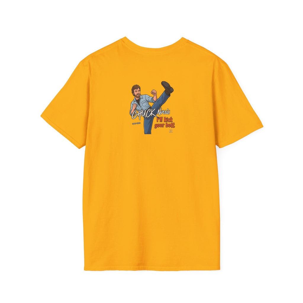Chuck Norris Kick Illustration T-Shirt | I'll Kick Your Butt text by GT Artland