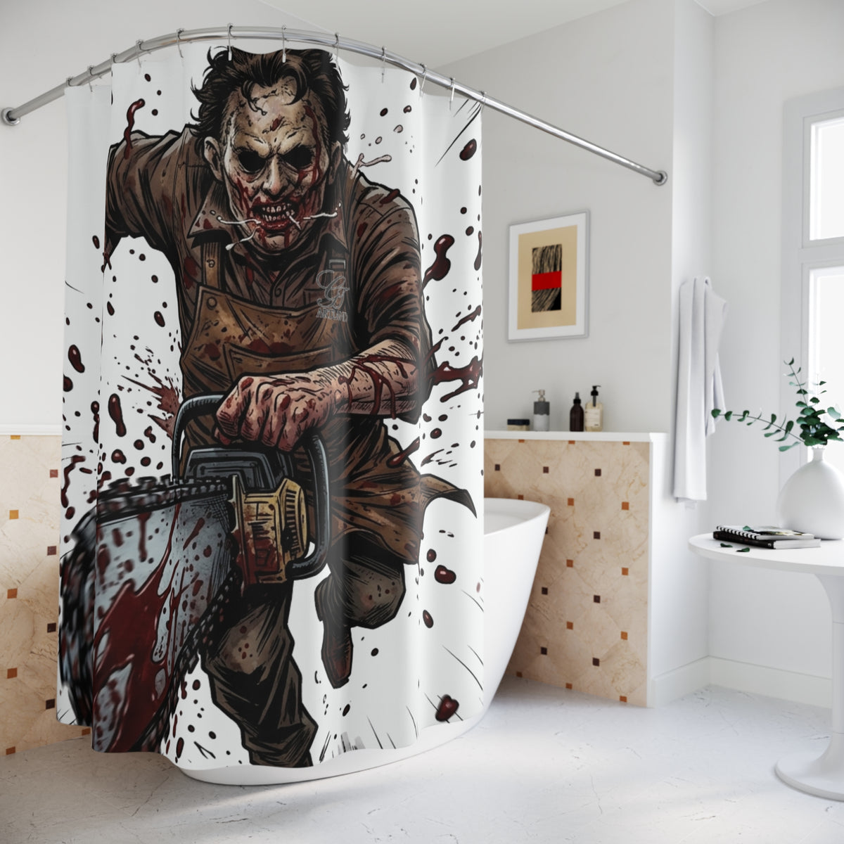 Leatherface Chainsaw Horror Shower Curtain | Bloody Killa Bathroom Décor by GT Artland