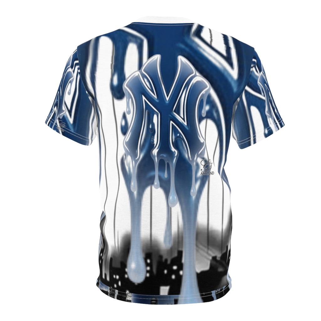 Yank Drip High Speed Drift Designer Dripping NY Logo Tee |Baseball Cityscape by GT Artland