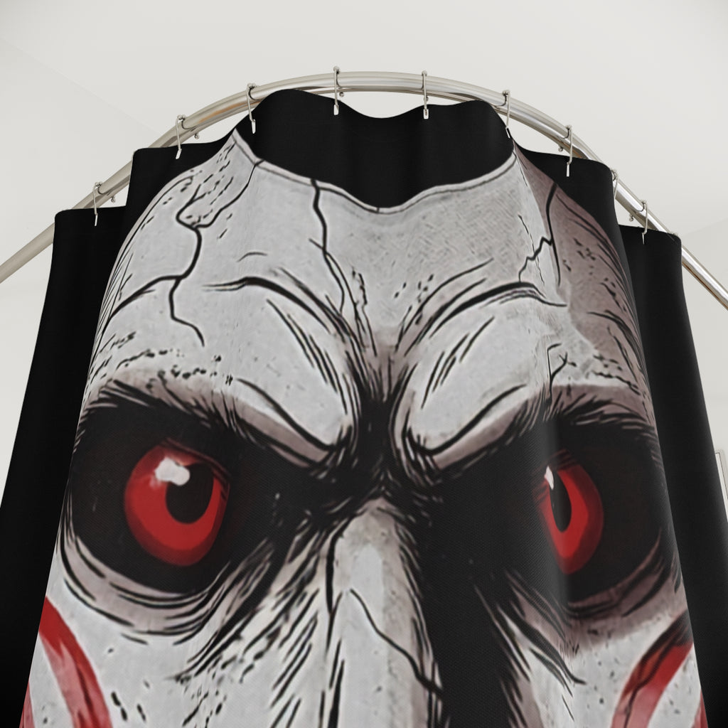 Spooky Cracked Mask Evil Dummy Halloween Dark Horror Shower Curtain | Yoga Poses Bathroom Decor