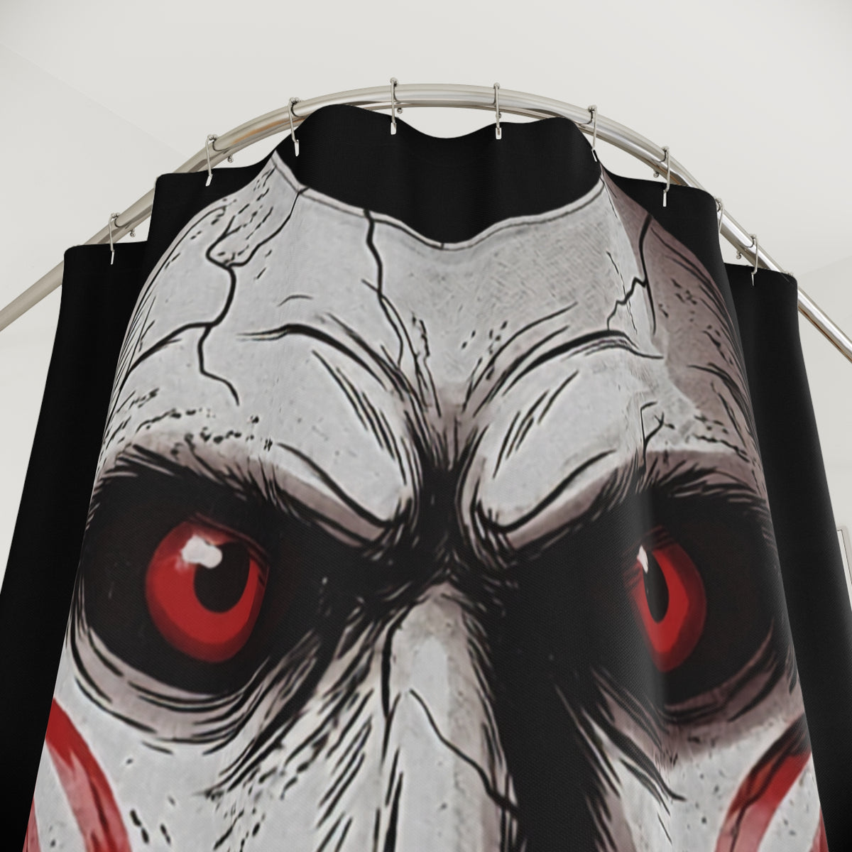 Spooky Cracked Mask Evil Dummy Halloween Dark Horror Shower Curtain | Yoga Poses Bathroom Decor