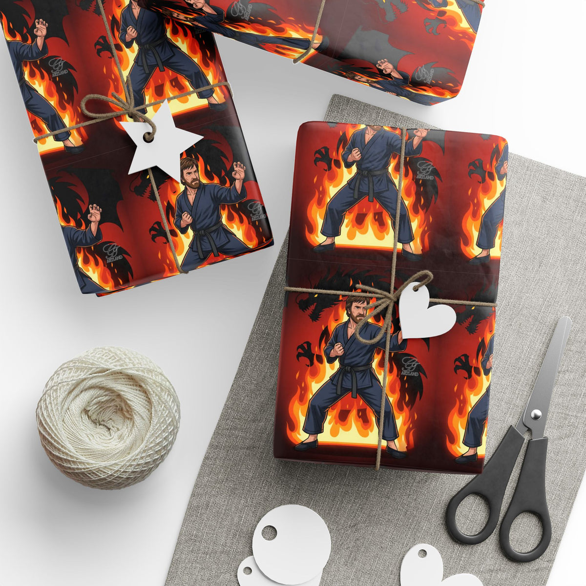 Flaming Chuck Norris Wrapping Papers | Karate Gift Wrap by GT Artland