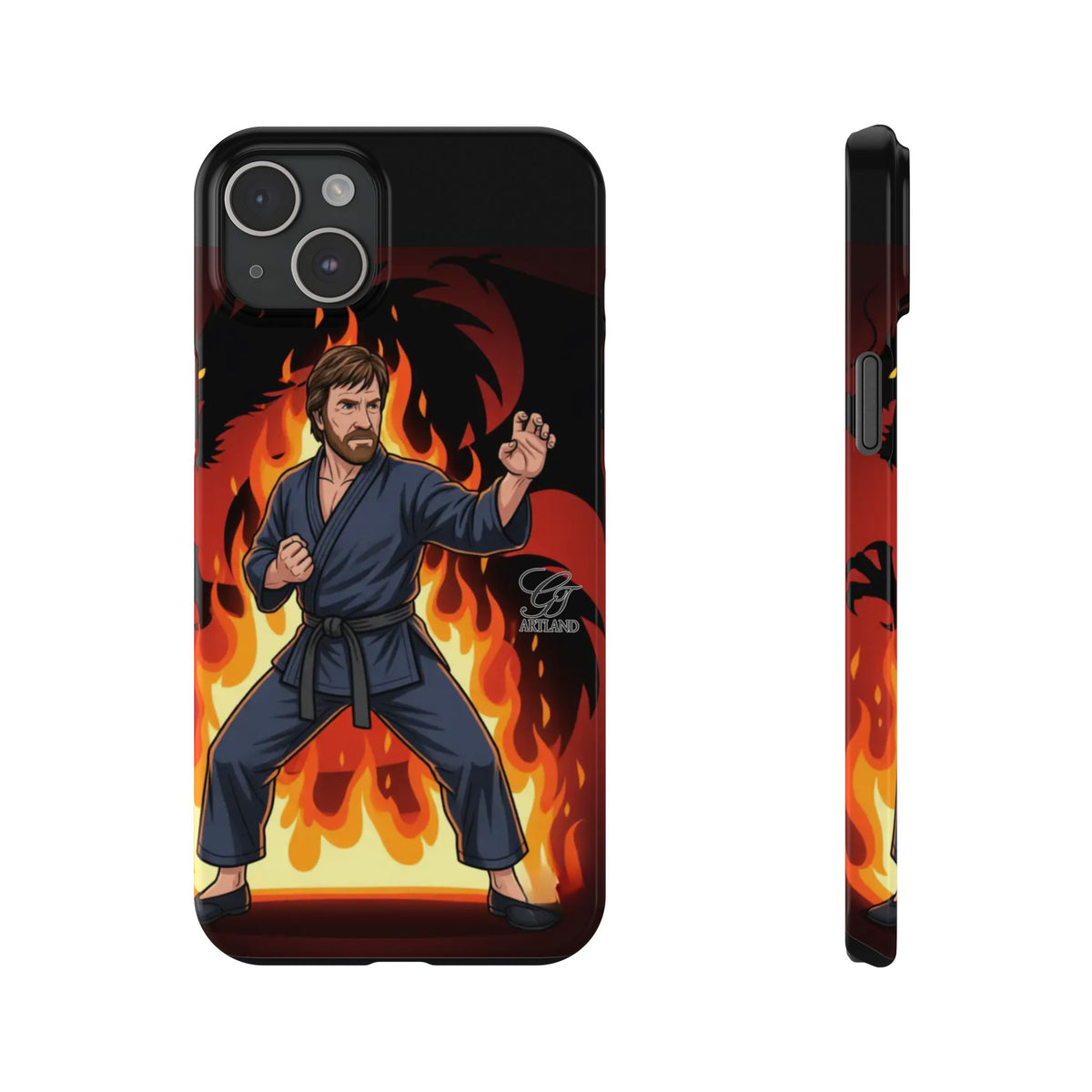 Martial Artist Illustration Slim Phone Case | Karate Fighter Flames by GT Artland