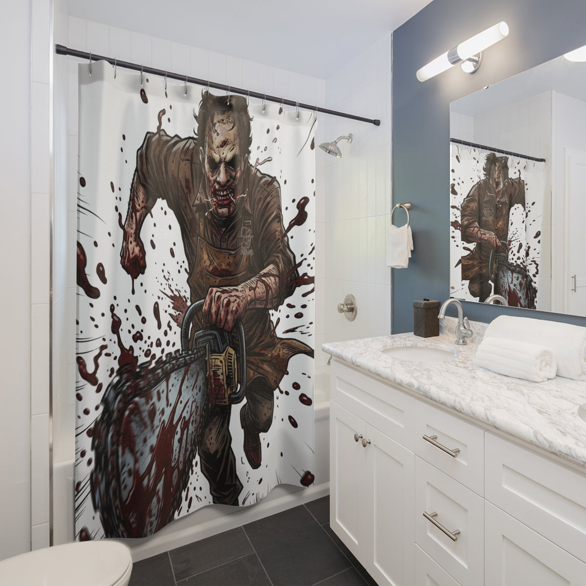 Leatherface Chainsaw Horror Shower Curtain | Bloody Killa Bathroom Décor by GT Artland