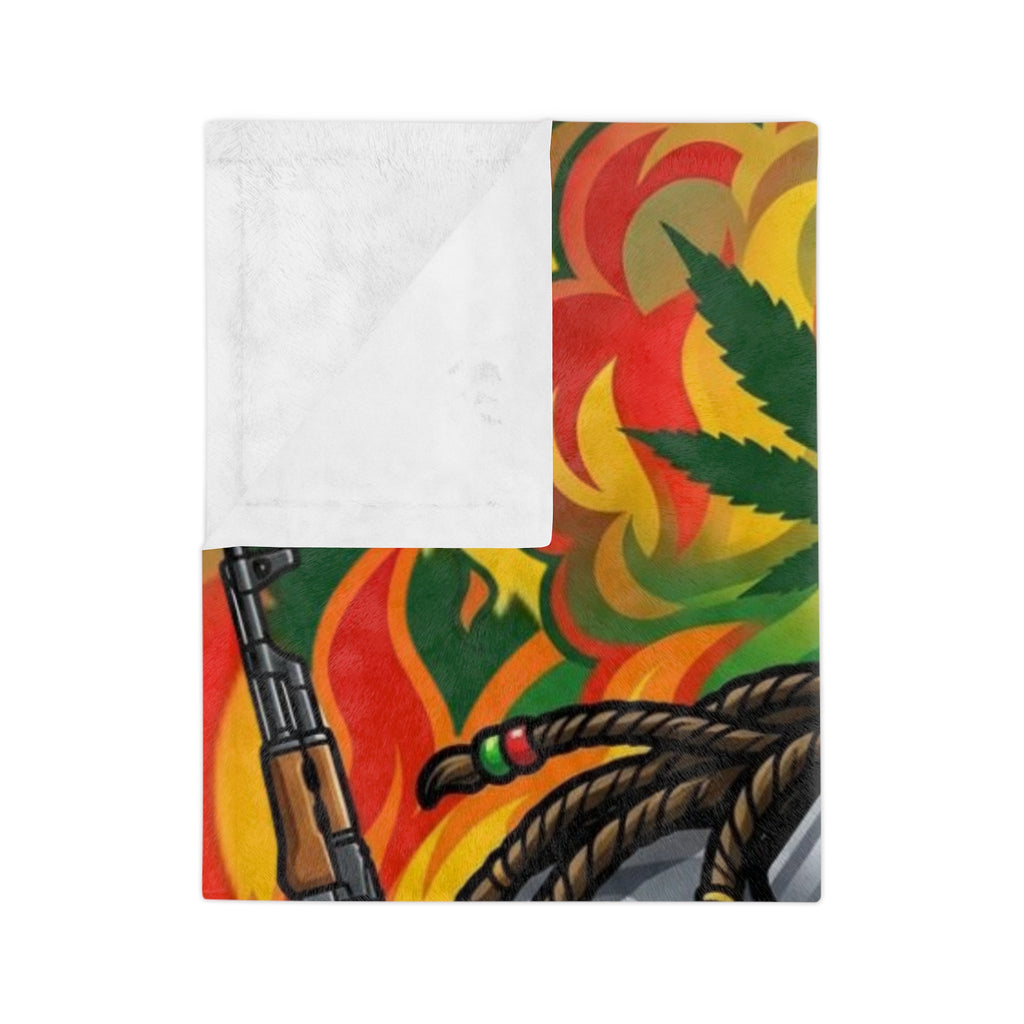 Rasta Grenade Character Velveteen Microfiber Blanket | Cannabis Leaf, Dreadlocks by GT Artland
