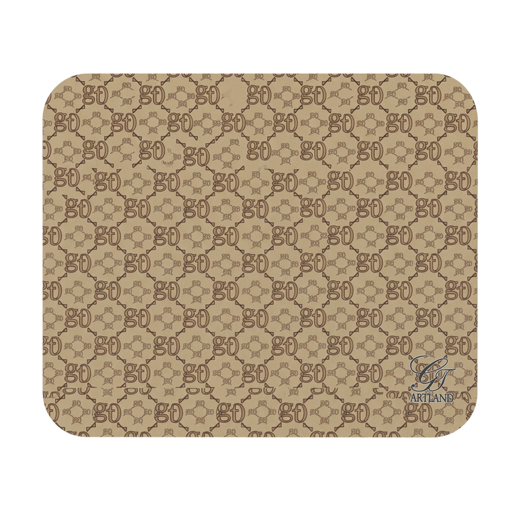 Beige Monogram Pattern Mouse Pad | Neutral Designer-Inspired Desk Mat by GT Artland