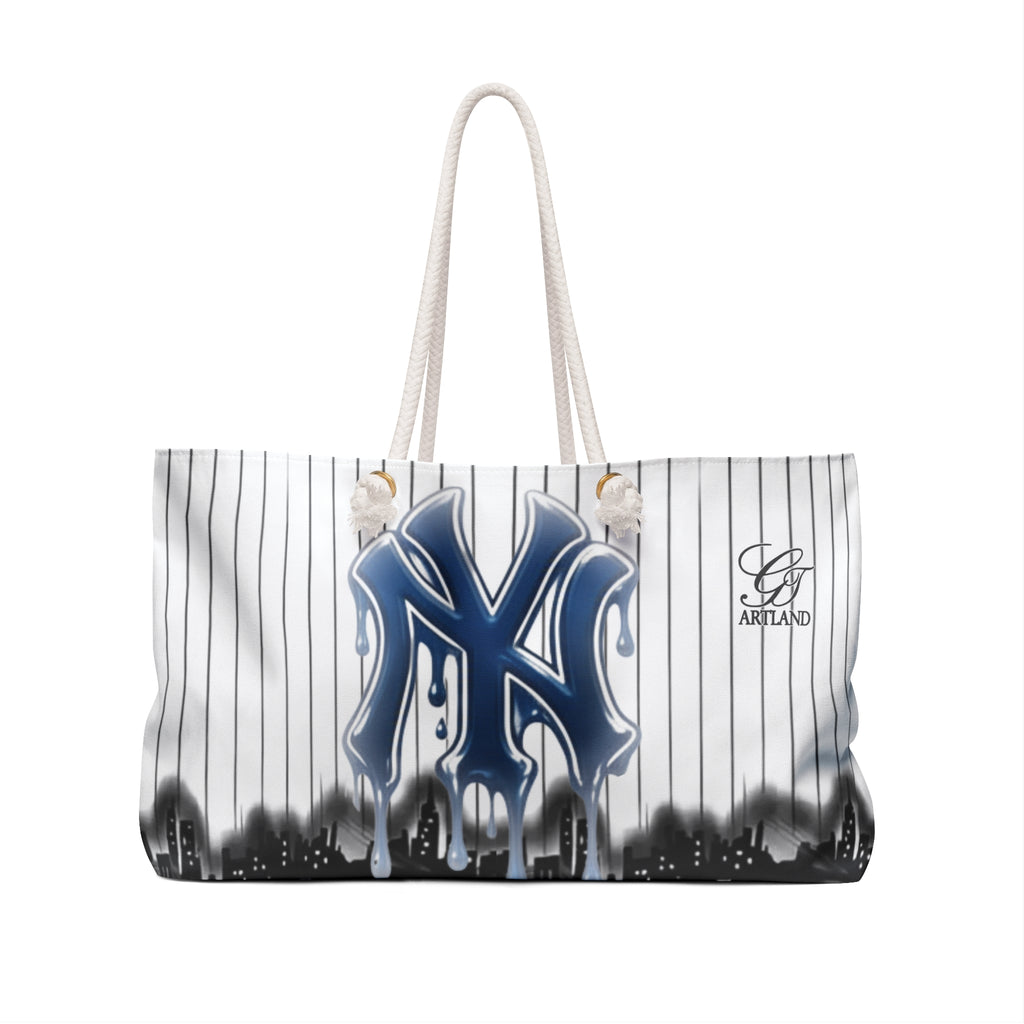 Graffiti NY Drip Logo Weekender Bag | Pinstripe City Skyline by GT Artland