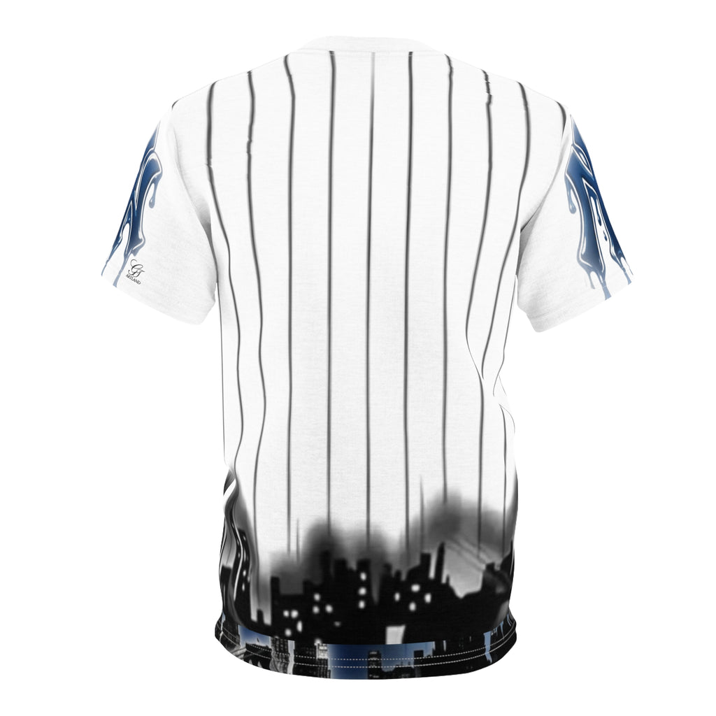 yank drip NYC style graffiti designer airbrush Lettering Tee | Baseball Pinstripe Shirt by GT Artland