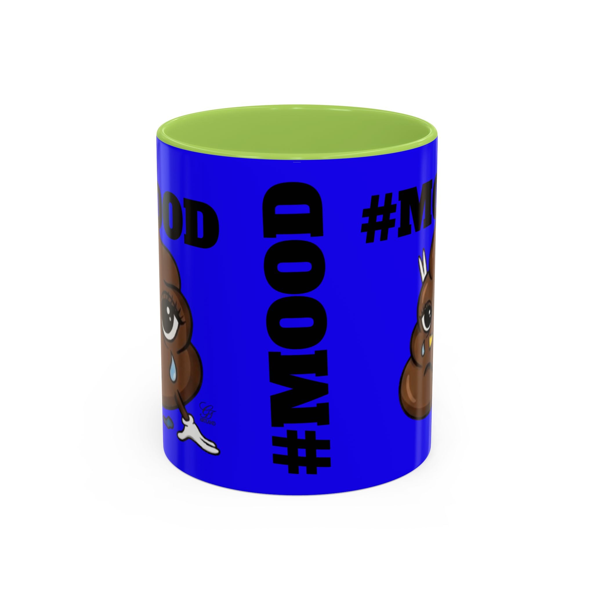 #MOOD Poop Emoji Retro Blue Accent Coffee Mug – Funny Blue 11/15oz Gift by GT Artland