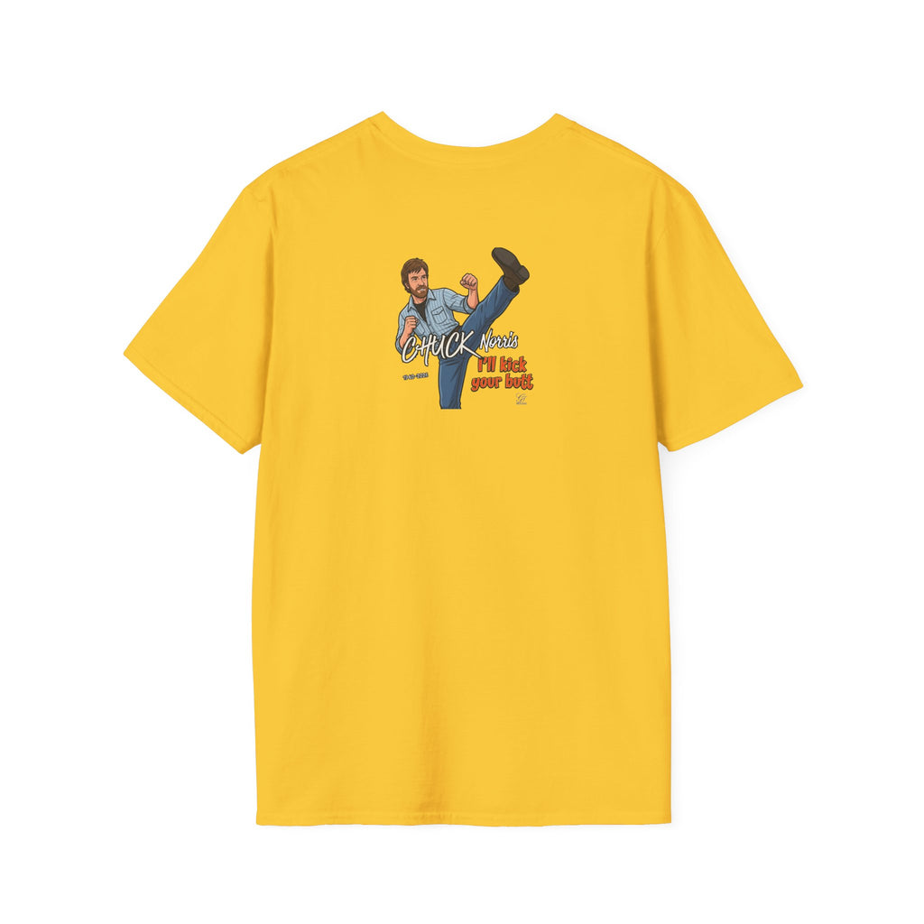 Chuck Norris Kick Illustration T-Shirt | I'll Kick Your Butt text by GT Artland