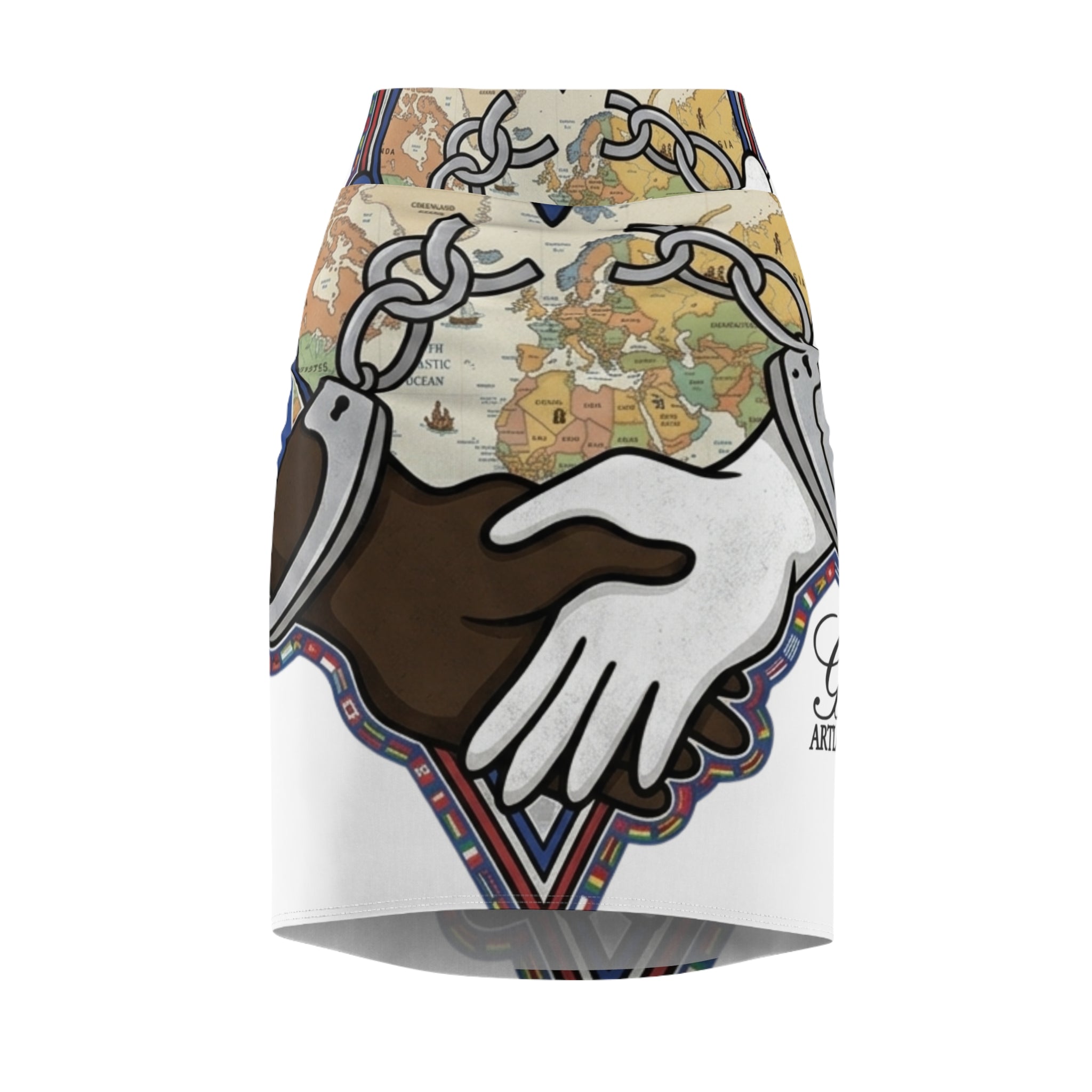 Interracial Hands Heart World Map Pencil Skirt | Anti-Racism Art by GT Artland