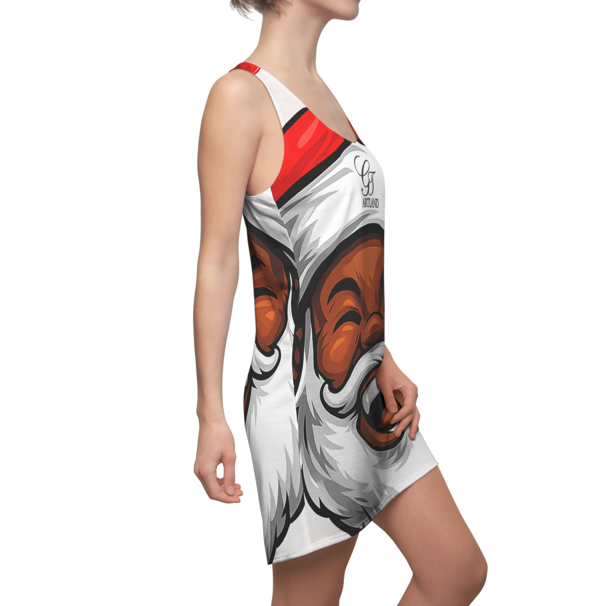 Joyful Santa Face Racerback Dress | Christmas All Over Print by GT Artland