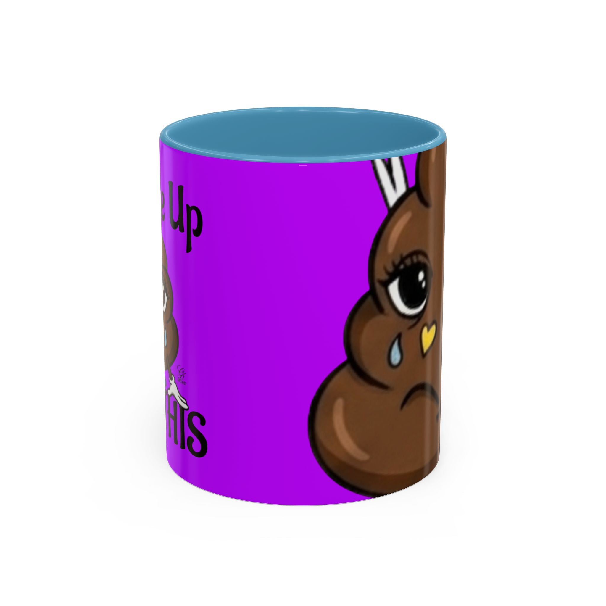 Sad Poop Emoji Accent Coffee Mug (11/15oz) — Funny Cute Kawaii Tearful Poop Design by GT Artland