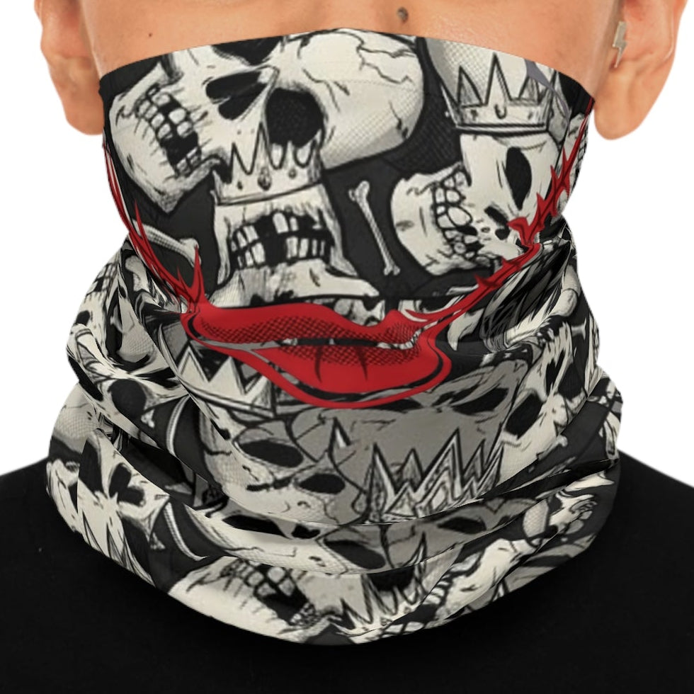 Skull Crown Red Smile Neck Gaiter — Gothic Skull Pattern Face Covering by GT Artland