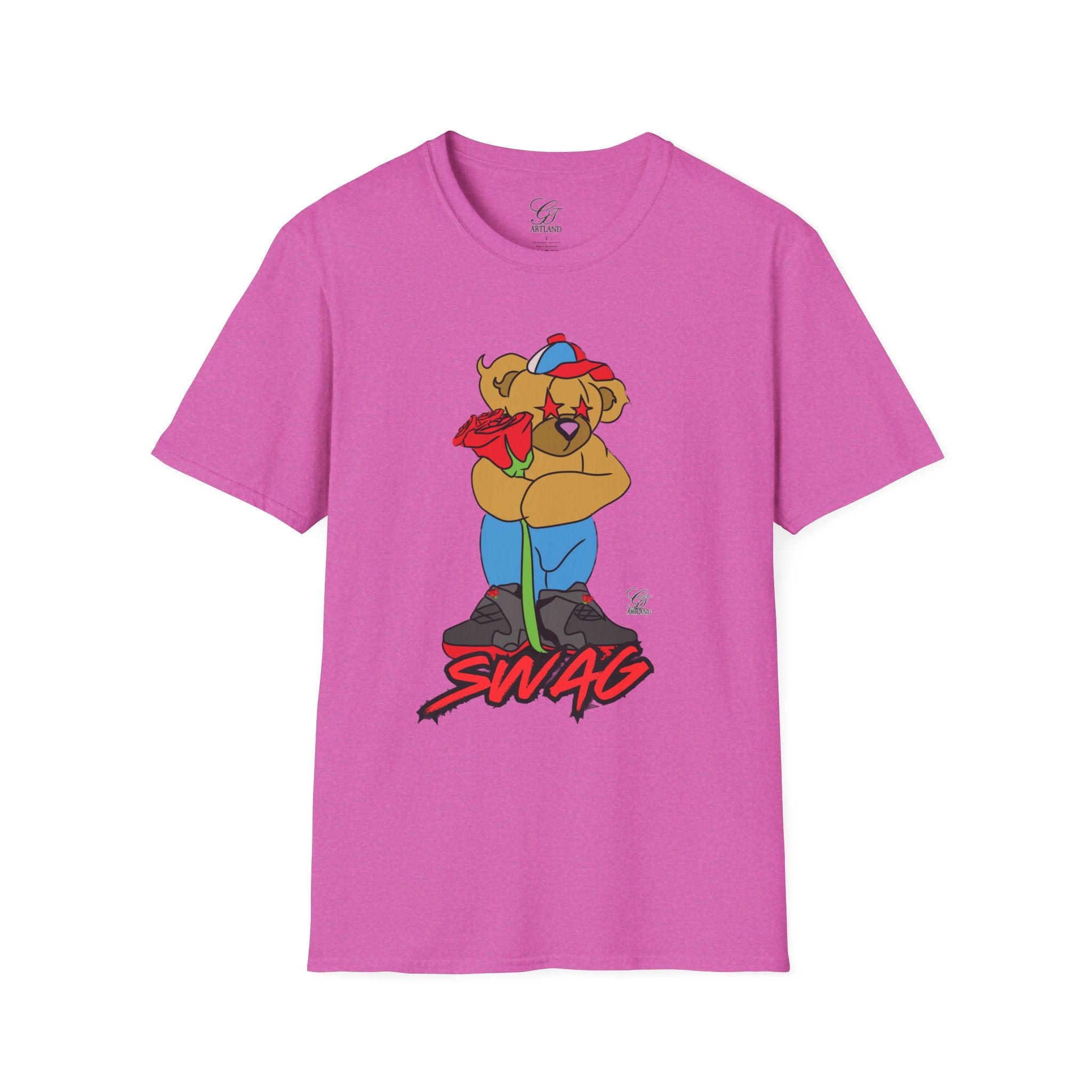 Cartoon Bear with Swag Graphic T-Shirt - Tee