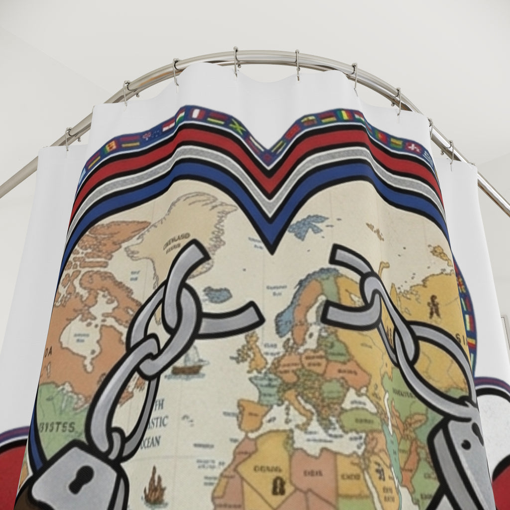 Interracial Unity Heart Shower Curtain | World Map, Broken Chains by GT Artland