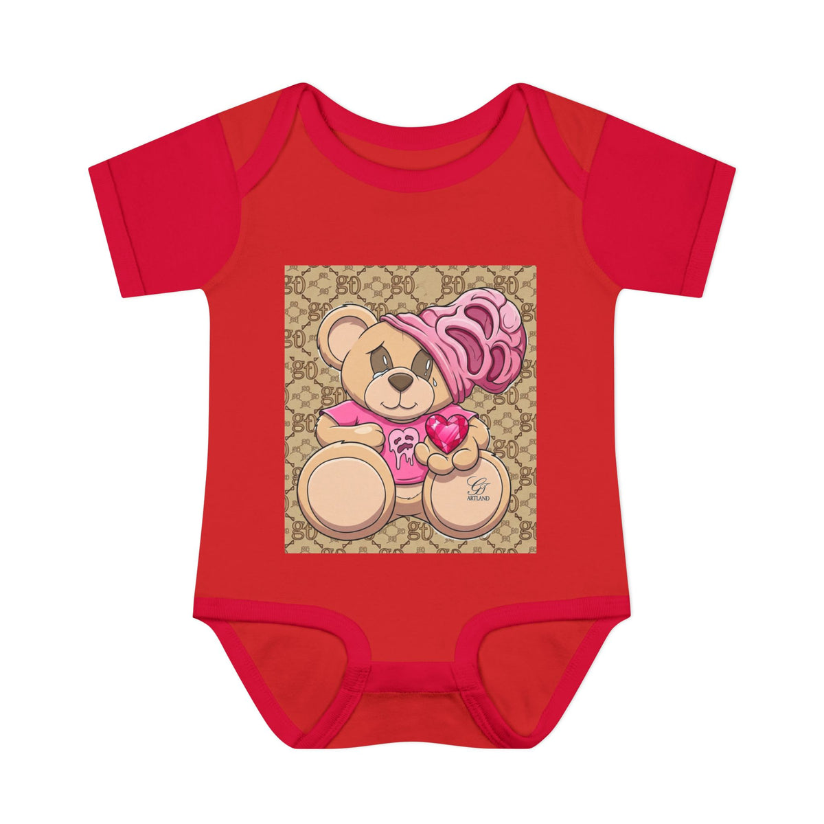 Pink Heart Teddy Bear Infant Bodysuit by GT Artland