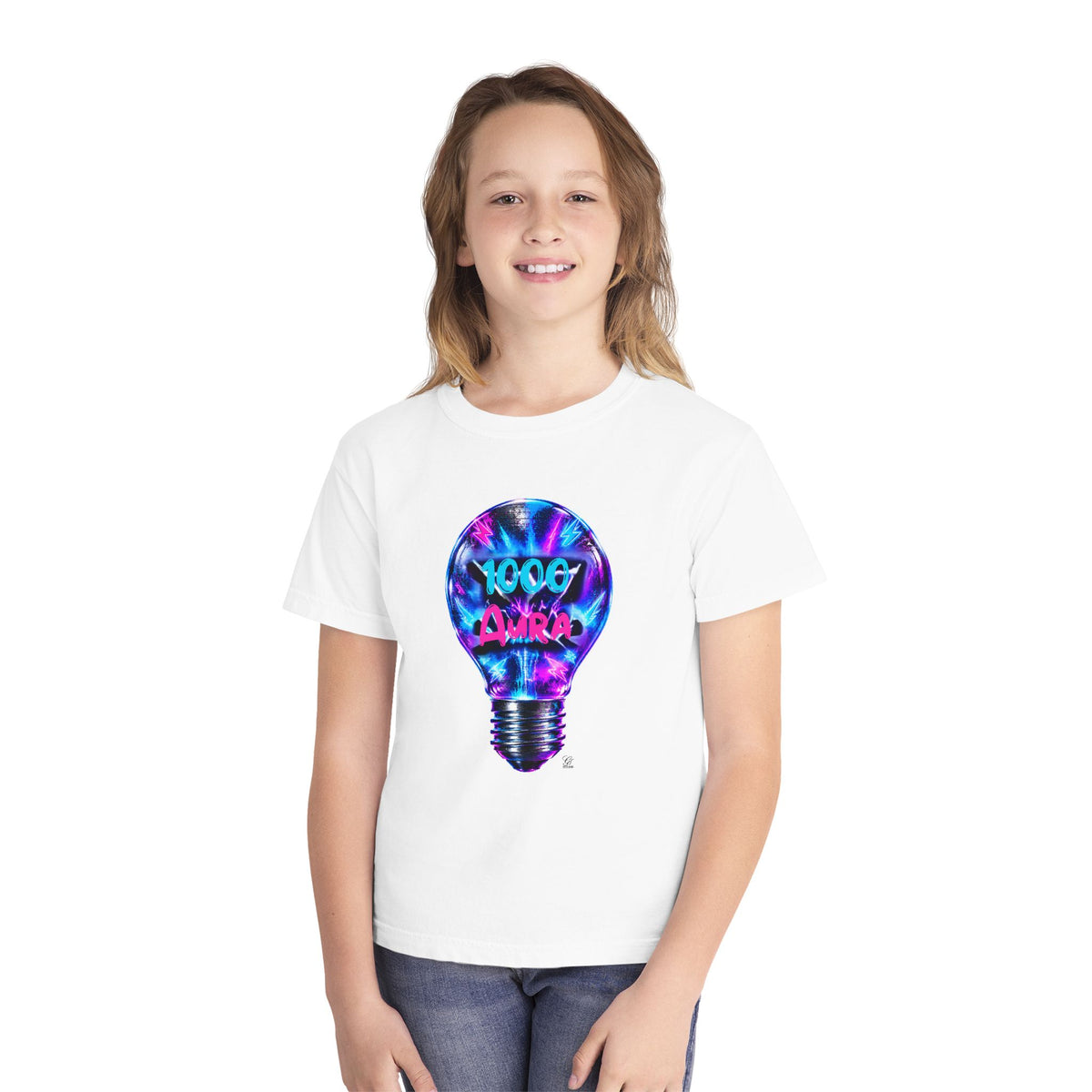 Colorful Light Bulb Youth T-Shirt -"1000 AURA" Graphic T-Shirt
