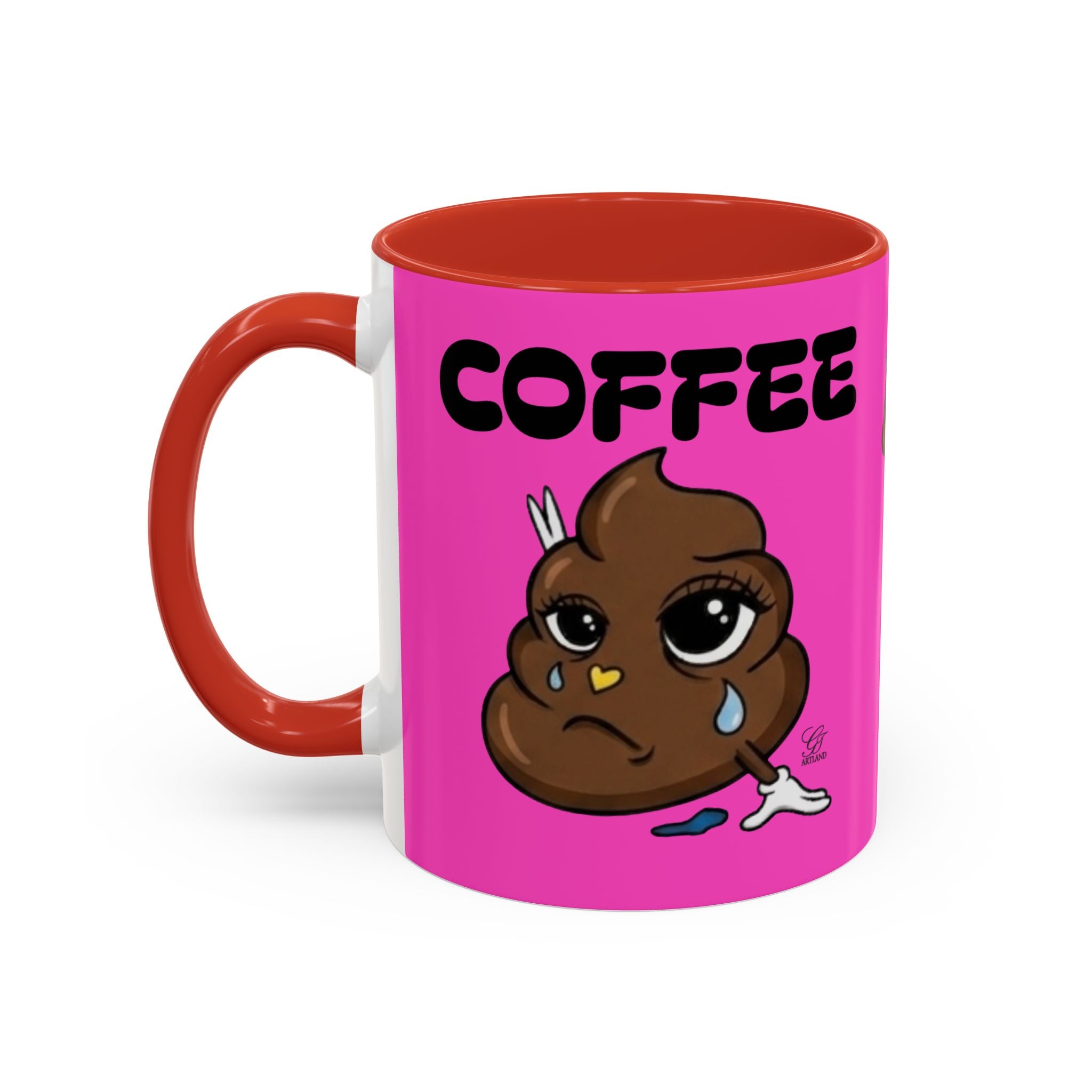 Coffee Mug — Pink 'Coffee' Sad Poop Emoji Accent Ceramic Mug (11/15oz) by GT Artland