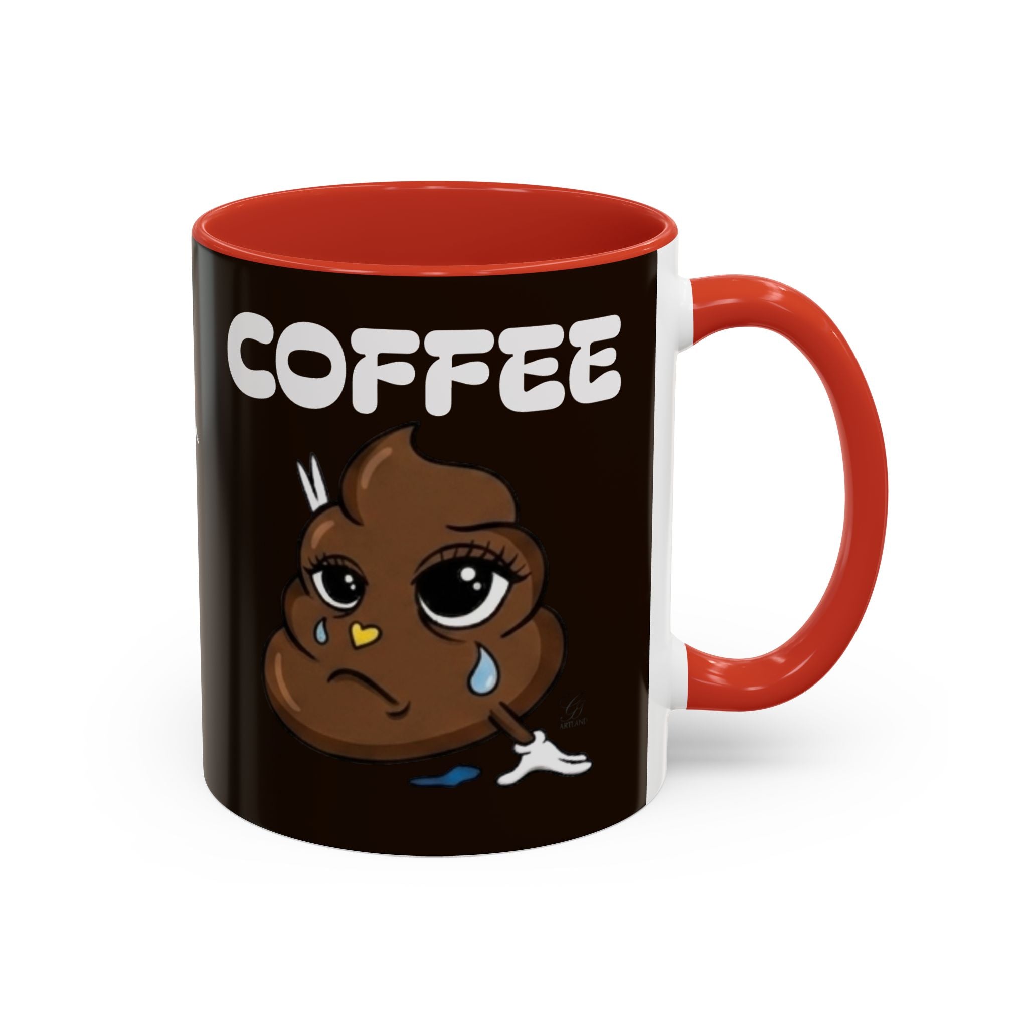 Coffee Mug — Cute Sad Poop Emoji with “COFFEE” Text Accent Mug by GT Artland