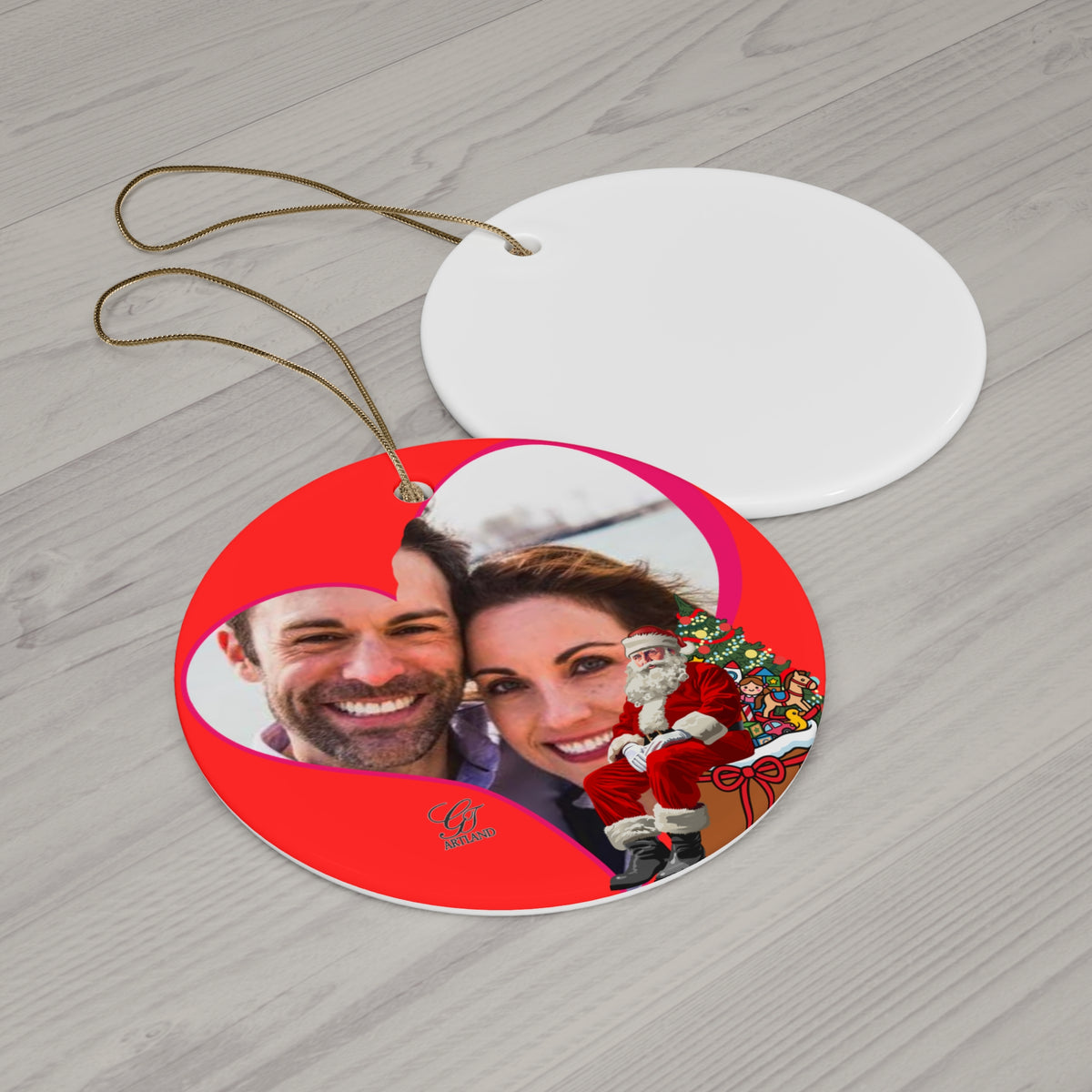 Personalized Photo Christmas Ornament — Ceramic Heart Round Holiday Keepsake by GT Artland