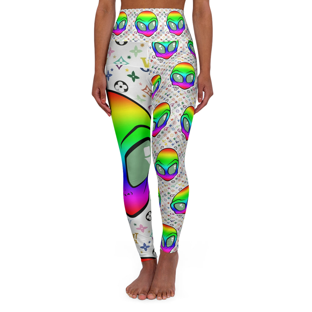 Rainbow Neon Alien Pattern Leggings High Waisted Yoga Leggings