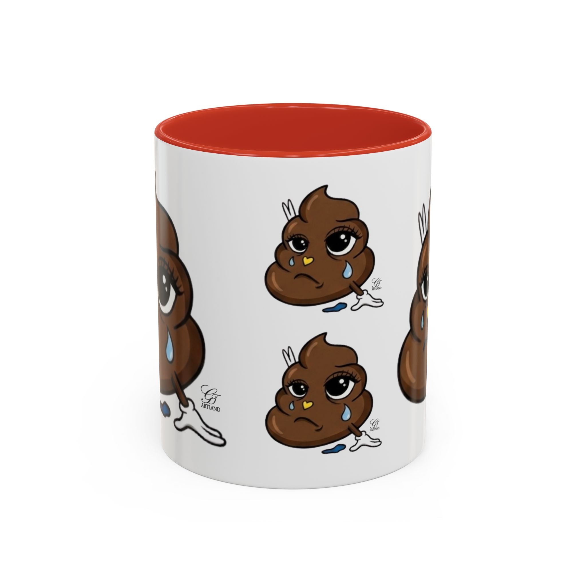 Sad Poop Emoji Coffee Mug — Funny Kawaii Gag Gift Accent Mug by GT Artland