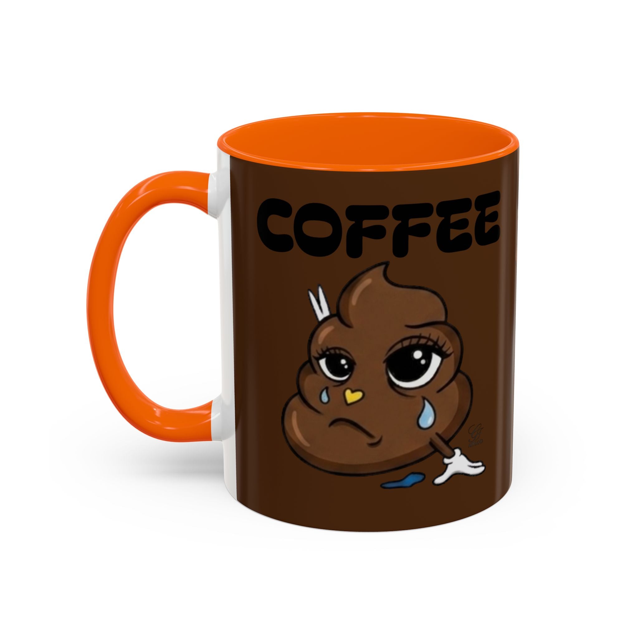 Coffee Mug — Cute Crying Poop Emoji 'COFFEE' Accent Ceramic Mug (11/15 oz) by GT Artland