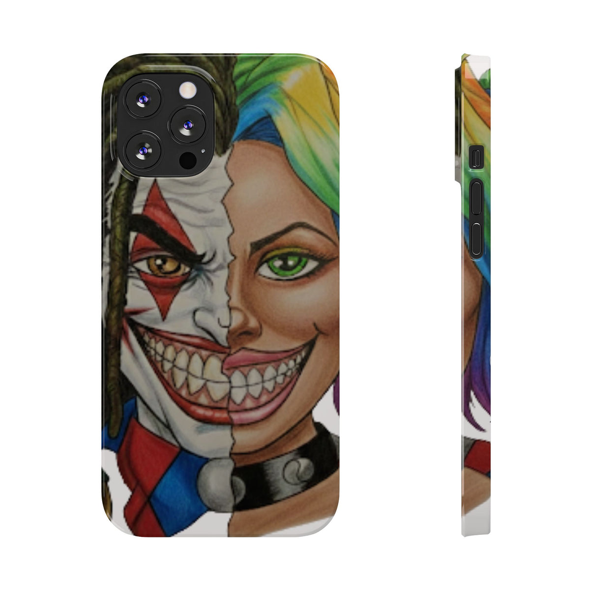 Crazy Couple Clown and Girl Half and Half 2 Faced Illustration Slim Phone Case | by GT Artland