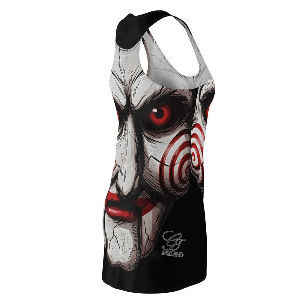 Spooky Cracked Mask Evil Dummy Halloween Dark Horror Racerback  Dress