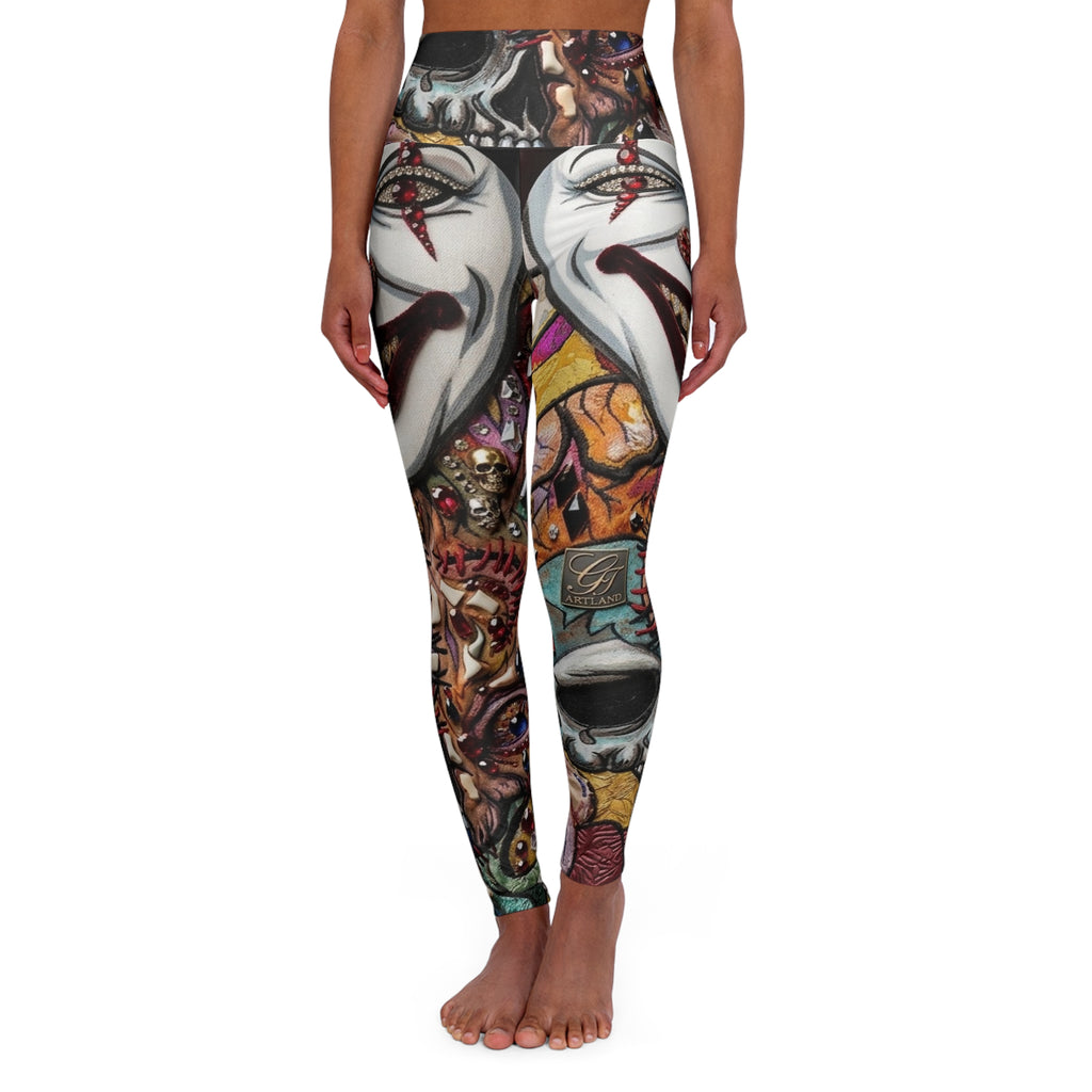 High-Waisted Yoga Leggings — Colorful Street Art Mask Print