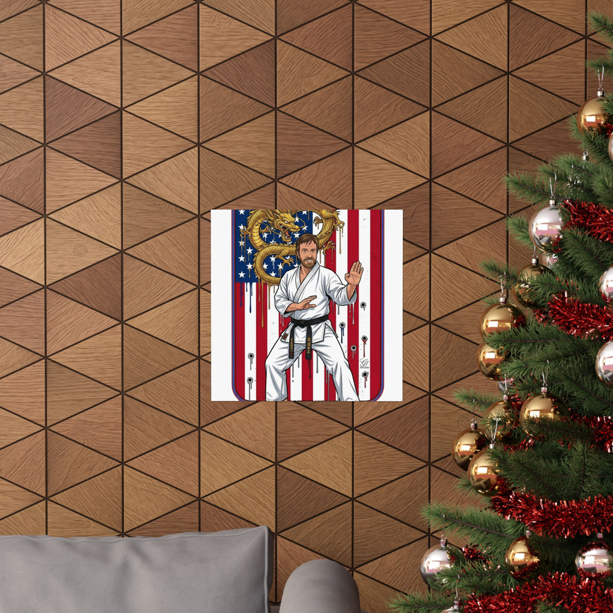 American Flag Karate Chuck Norris Master Poster | Dragon Martial Arts Matte Vertical Print by GT Artland