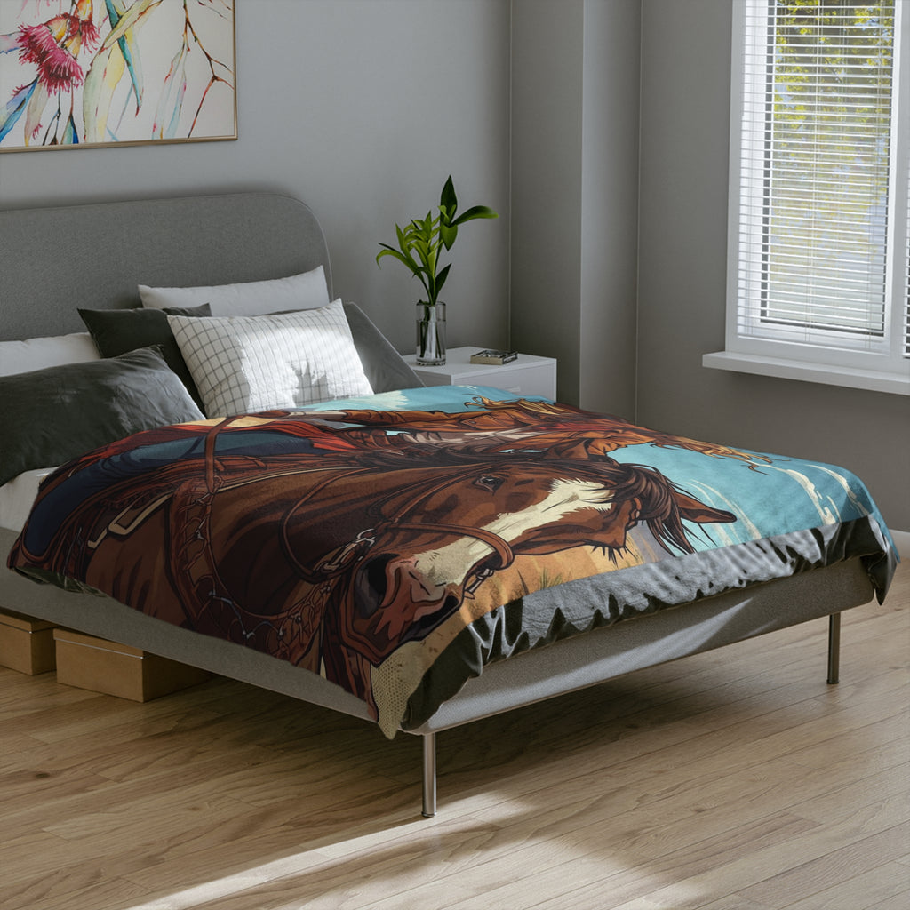 Western Dreamgirl Cowgirl on Horse Velveteen Blanket - Microfiber Throw