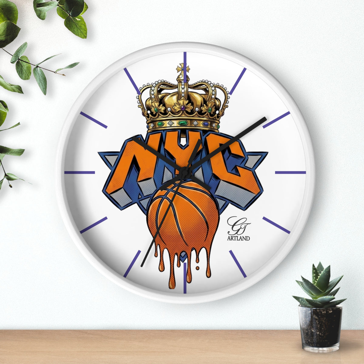 NYC Crown Basketball Drip Wall Clock | Urban Graffiti Sports Clock by GT Artland