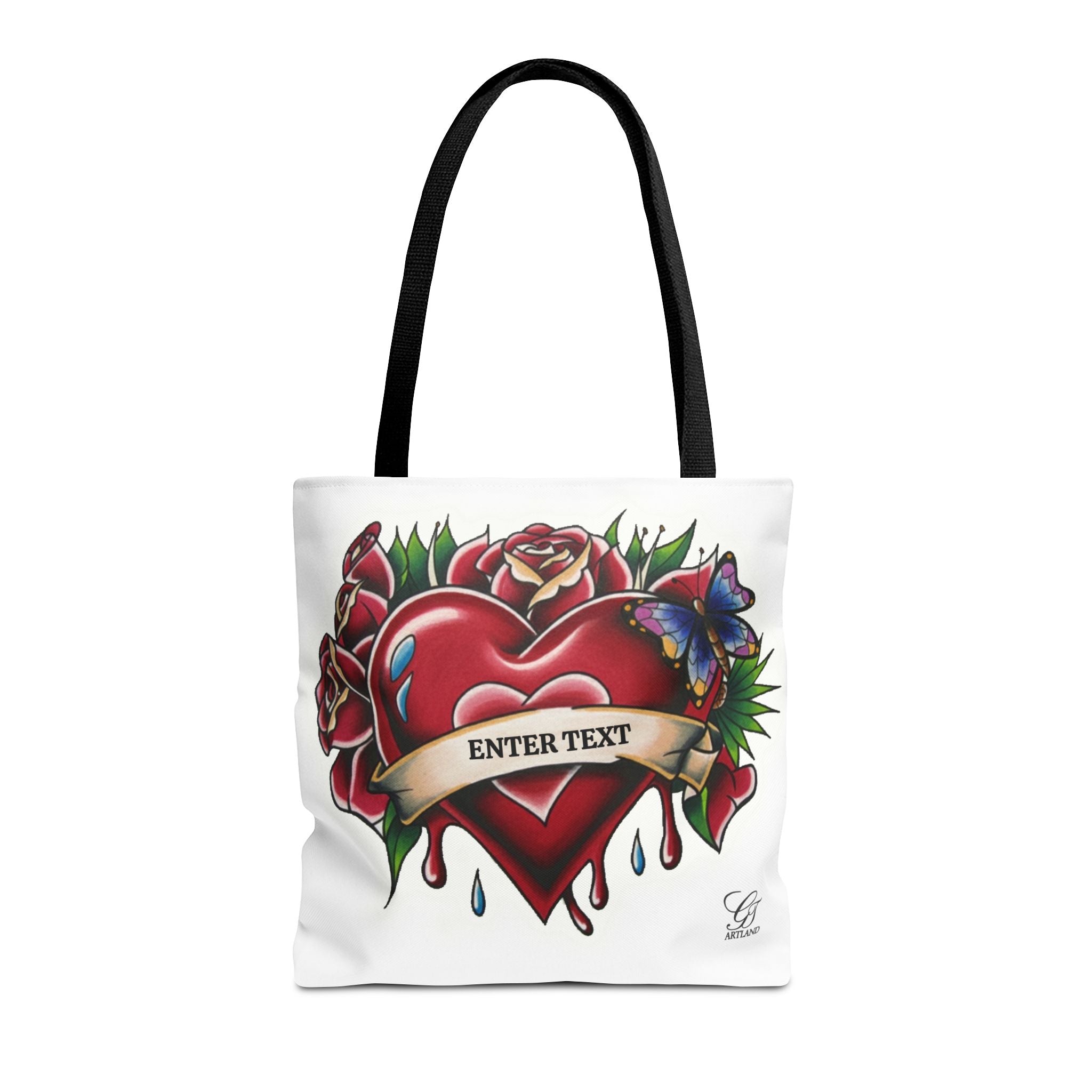 Vintage Tattoo Heart Tote Bag  Custom Banner "Enter Text" by GT Artland