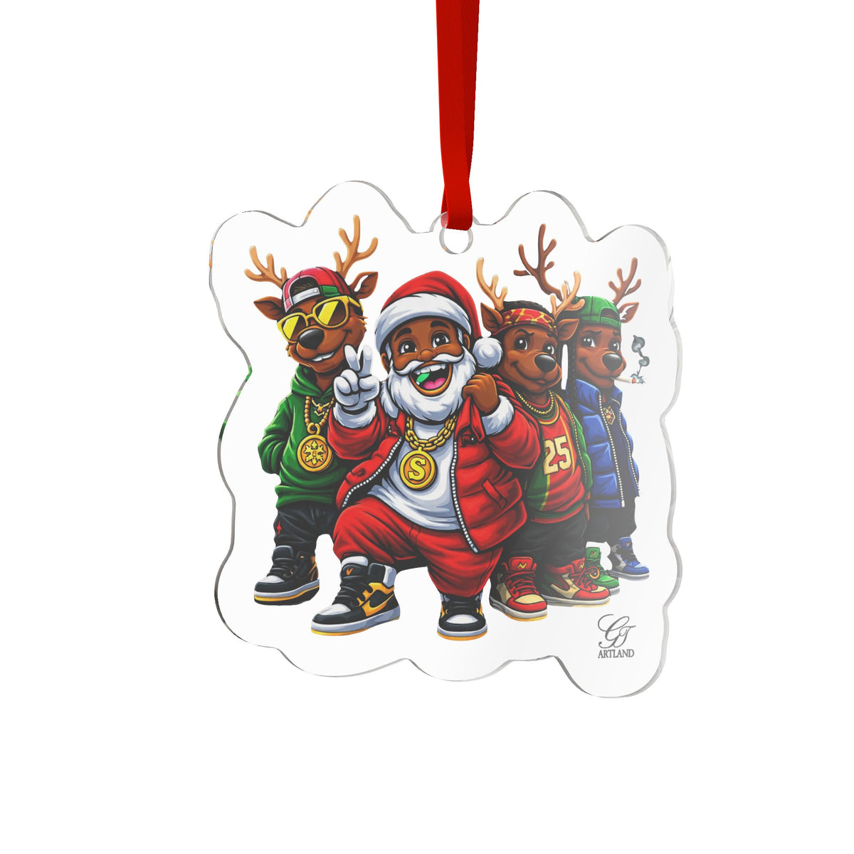 Joyful Santa and Reindeer Crew Ornament | Christmas Tree Decoration by GT Artland